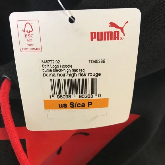 PUMA Men's SMALL Split Logo Hoodie Puma Black/High-Risk Red - Picture 5 of 5